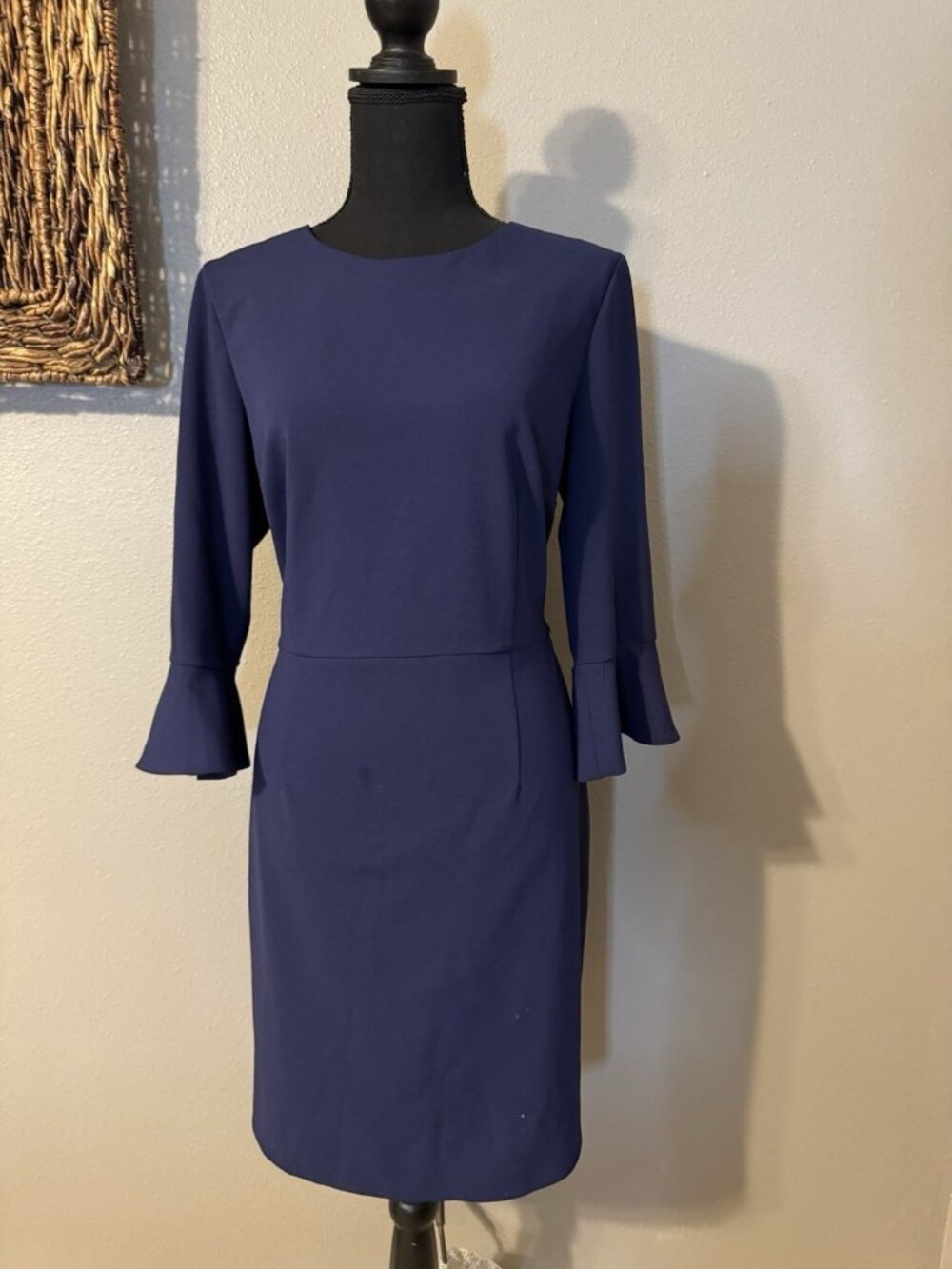 Donna Morgan Dress 12 Blue 3/4 Long Sleeve Flutter Career Church NEW - Picture 2 of 10